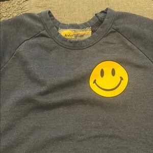 Aviator Nation unisex Navy blue with Yellow Smiley Face crewneck Sweatshirt